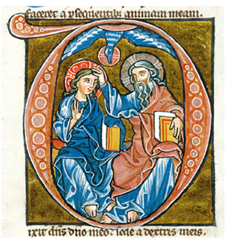 Trinità del Salterio, miniatura dalla Bibbia di Heisterbach, 1240 circa.